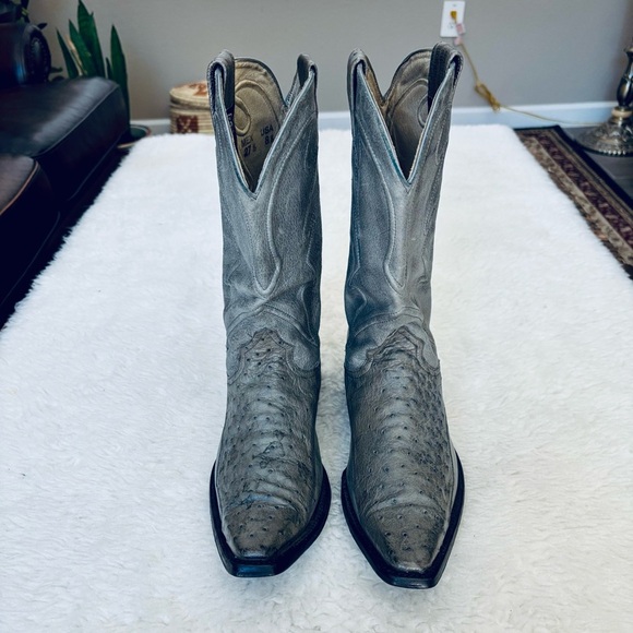Minerva Genuine Ostrich Leather Gray Western Cowboys boots Size 8.5 - Picture 9 of 16